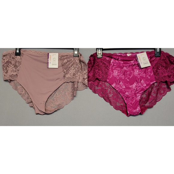 Joyspun Panties Womens XXL 20 2 Pack Micro and Lace Hipster Mauve Pink Briefs - Picture 1 of 10